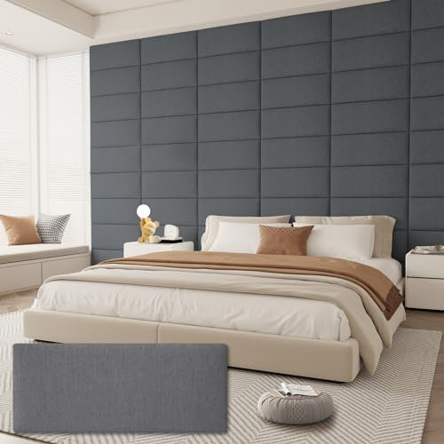 Amoveo Queen Wall Mounted Peel and Stick Headboard, Upholstered Fabric Tufted for Queen Size, Soundproof Panels, DIY Headboard for Modern Bedroom (9 Panels, 10x24)