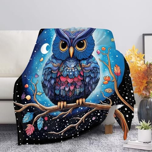 Coloranimal 3D-Überwurfdecke mit Eulen-Motiv, weich, warm, Fleecedecke für Sofa, Couch, Galaxie, Eule, Kinderdecke, 3XL