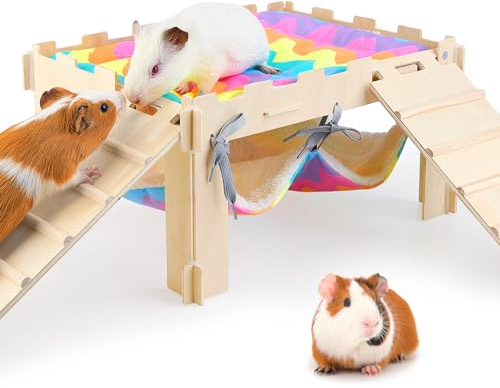 Meerschweinchenversteck Mit Hängematte - Weiches Holzspielzeug Mit Treppe, Passend für Käfige - Langlebiges Zubehör