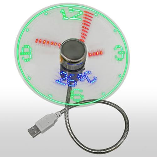 Fiorky Orologio a LED Ventola Visualizzazione della Temforatura del Tempo Mini Ventola di Raffreddamento Lampeggiante DC 5V Gadget Portatili Alimentato tramite USB Collo di Cigno Flessibile