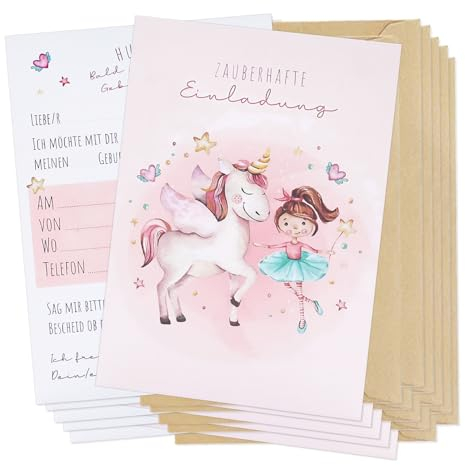 LETTERASHQP 10 Einhorn Einladungskarten Mädchen Einladungskarten Kindergeburtstag Einhorn Geburtstagseinladung mit Umschlag Geburtstag Party Einladungen Einschulung für Mädchen Kinder Geburtstagsfeier