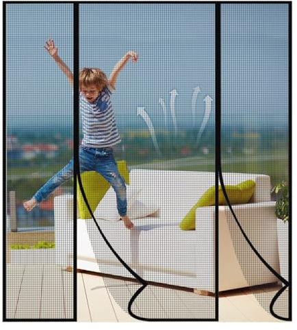 Fliegengitter Balkontür, 295x300cm Magnet Insektenschutz Fenster, Vorhang für Balkontür Wohnzimmer Schiebetür Terrassentür, Kinderleichte Klebemontage Ohne Bohren, Nicht Kürzbar, Schwarz
