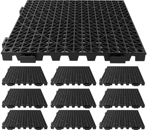 Tioncy 10 Pcs Interlocking Bar Service Mat, 12 x 12 Inch, Black Rubber, Solid Pattern, Washable, Stain Resistant, Counter Mat