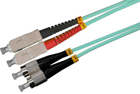CONBIC LWL Glasfaser-Kabel – 2m OM3 SC/UPC-FC/UPC, Multimode Duplex 50/125 Patchkabel – Glasfaser Lichtwellenleiter 2 Meter