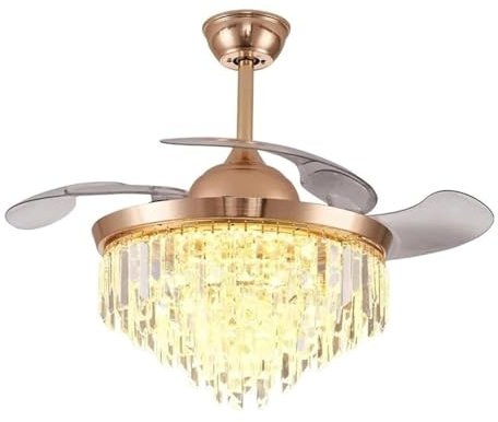 MEIZHITU Lampada da Soffitto Ventilatore da Soffitto in Cristallo, Pale Invisibili, Telecomando, Ventilatore da Soffitto Dimmerabile A 3 Colori con Luci Silenziose Moderno Illuminazione(42in)