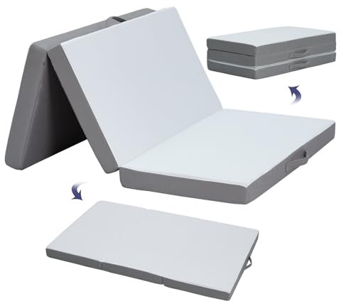 Z-hom Klappmatratze, Gästematratze, 3-teilige Faltmatratze, Dicke Schaumstoffmatratze, Faltbare Matratze, Erwachsene, Abnehmbarer und waschbarer Außenbezug (75×195×10cm-FR)