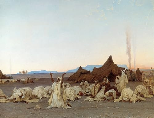 MHFFDYIV Berühmte Gemälde Moderne Kunst Wandbild Ölgemälde Kunstdruck Abendgebet in der Sahara Detail des Tuareg-Lagers von Gustave Guillaumet Kunst Poster für Schlafzimmer Home Decor 60x90cm