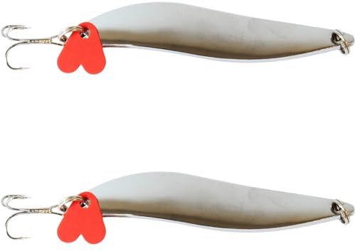PRO FILSTAR Asymmetrisch Forellen Spoon Silber Set 2Stk 8,5cm - Drillingshaken Forellenköder - Blinker Forelle & Raubfisch Angeln Köder Set - Wels & Hecht Fischköder - Kunstköder – Wobbler (20, Gramm)
