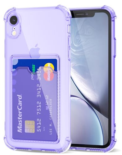 Svanove for iPhone XR Case Wallet Clear, Card Holder Case with Credit Card Slot, Thin Slim Transparent Silicone Grip Soft Rubber Protective Shockproof Airbag Bumper for Women, Purple Lavender