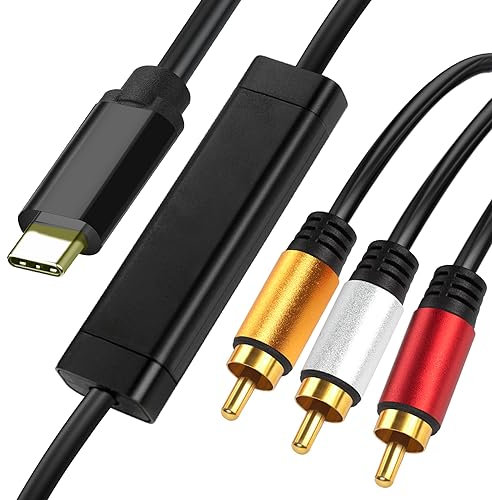 USB C to RCA 6FT Adapter 1080P, 6FT Active Type C to 3RCA Converter, Male USB C to 3-RCA Out Lead Video Adattatore Cord for Laptop, Computer,Projector