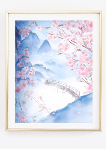 Din A4 Kunstdruck ohne Rahmen - Landschaft Gebirge Kirschblüte - Blüte Kirsche Japan China - Druck Poster Bild