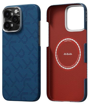 PITAKA Magnetic iPhone 16 Pro Max Case Text Weaving Lightweight and Thin Aramid Fibre Protective Case Text Weaving Carbon Fibre Touch and Frameless Feel [MagEZ Case-Tactile Woven] DarkBlue