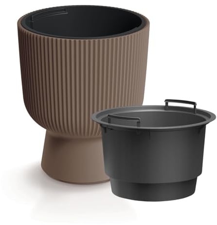 B2C Plant Pots Flower Planter 7 Colours 3 sizes Tall with insert Wavy Plastic Pot Boho Elegant Textured Cylindrical with base indoor/outdoor Modern (Marsala, 30cm - 18L)