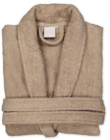BOSKIMO Peignoir de Bain Unisexe 100% Coton - Peignoir Doux et Absorbant pour Homme et Femme - Avec Capuche (FR/ES, Alpha/lettres, L, Taille normale, Taille normale, Sable, Sans Capuche)