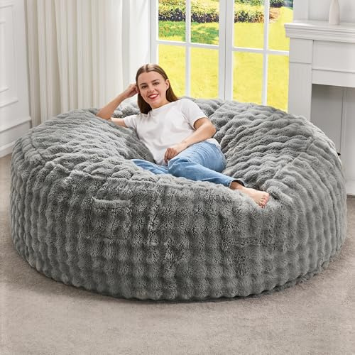 Hobestluk Bean Bag Chairs Beanbag Chair with Filler Adult Bean Bags with Fluffy & Machine Washable Cover, Giant Bean Bag Chairs for Aduts (Grey, 5FT-50 x 50 x 24)