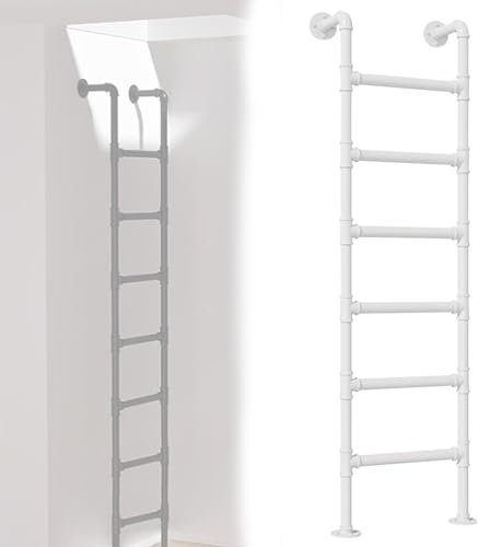 An der Wand montierte Etagenbettleiter, Dachbodenleiter, Kellerfenster-Ausstiegsleiter, Not-Feuer-Kletterleiter, Metall-Trittleiter für Dachboden, Wohnmobil, Bibliothek, Deck, Wohnheim(White,1.1m)