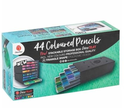 Coloured Pencils Set, 44 Pieces, Stackable Storage Box with 4 Drawers, Triangle Shape