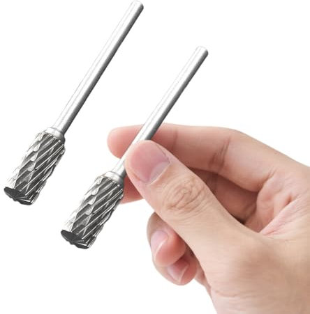 2 PCS Carbide Die Grinder Bits for Dremel Rotary Tool High Speed Double Cut Tungsten Steel Rotary Burr Drill Bit Cylindrical File Carving Tools for Plastic Wood Metal Grinding Engraving Polishing