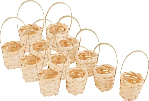 VBS XXL Mini Körbchen Bambus 12 Stück Set aus Bambus Höhe 3 cm für Dekoration Osterkorb Ostern Miniaturen Puppen Figuren Tierfiguren