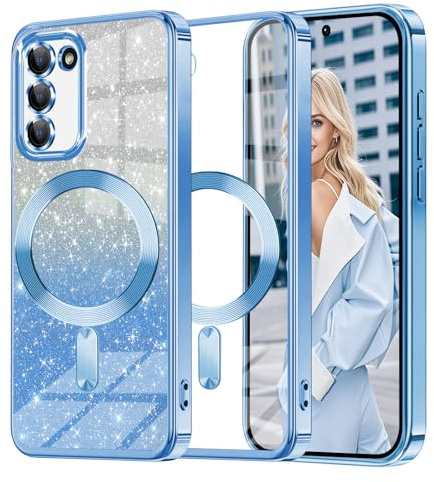 Woxidzyx Glitzer Handyhülle für Samsung Galaxy S20 FE hülle [mit Mag-Safe], Ultra Dünn Glänzend Pailletten Stoßfest S20 FE Hülle, Luxus Galvanik Frauen TPU Schutzhülle für S20 FE Hülle (Blau)