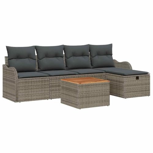 vidaXL Gartensofa-Set mit Kissen mit Speicher 6 pcs Grau Poly Rattan, Garten- und Terrassenmöbel, modernes, leichtes Sofa-Set, wetterfest, UV-geschützt, mit Stauraum