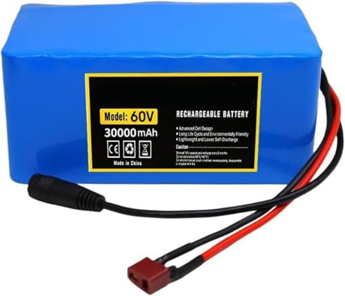 Batteria per Bicicletta Elettrica 60V 30Ah 16S2p Batteria Al Litio per Bici Elettrica BMS Integrato Batteria In PVC Impermeabile Adatta per Bici Elettriche Bici Pieghevoli con Caricabatteria 60V,T