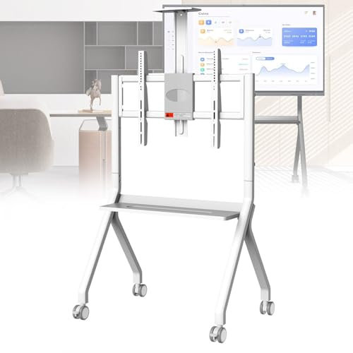 Smart Whiteboard Ständer Boden Tv Ständer mit Feststellbaren Rädern Bodenstehender Tv-Ständer Höhenverstellbar Rollbarer Tv Ständer für Whiteboards und Fernseher,White-FD570