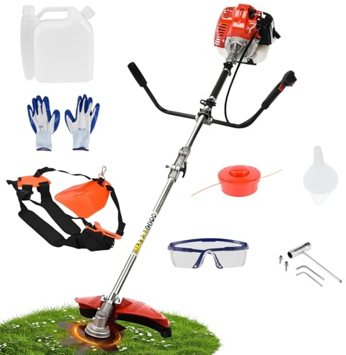 Débroussailleuse Thermique 52cc 2 Temps – Coupe-Bordure Professionnelle avec Lame 3 Dents, Harnais, Gants et Accessoires Inclus – Moteur 2.2KW, 8500 TR/Min, Démarrage Manuel