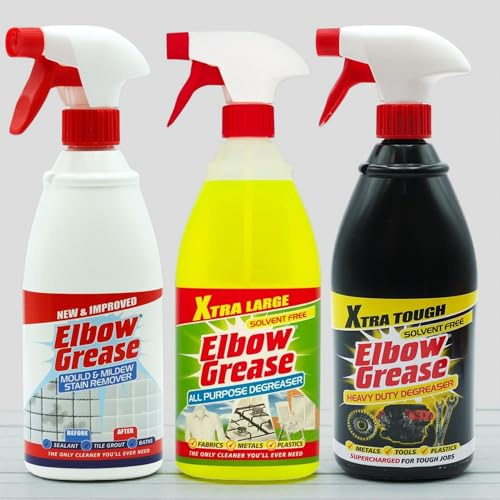 Elbow Grease Cleaning Spray Bundle - 3 x All Purpose Degreaser 1000ml, Xtra Tough Heavy Duty Degreaser 1000ml And Mould & Mildew Stain Remover 700ml (Total 2700ml)