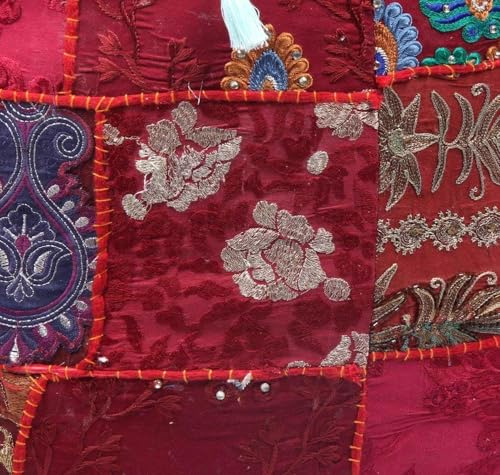 Arprani Indischer Ottoman-Pouf-Bezug Stickerei Vintage Baumwolle Bodenkissen & Kissen Patchwork Sitzsack Stuhlbezug Boho Bohemian Handmade Pouf Ottoman Cover