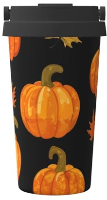 Mexpekil Insulated Coffee Cup Travel Mug with Leakproof Lid Halloween Autumn Leaf Pumpkin Thermal Cups for Hot Drinks 500ml