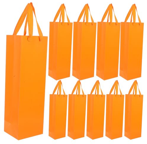 Hemobllo 20pcs Orange Thick Cardboard Wine Bottle Carrier Bags with Handle, Waterproof Reusable Single Wine Whiskey Bottle Pouches for Packaging and Housewarming