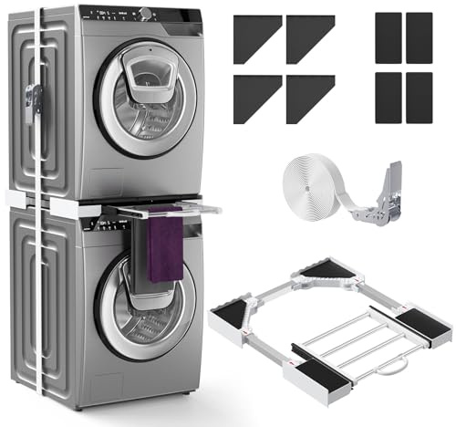 Kit de Unión Universal para Lavadora y Secadora, Marco Intermedio Universal Resistente con estante extraíble, Kit Apilado Universal, Capacidad de Carga de 12kg, Apto para Lavadoras con 46-72 cm