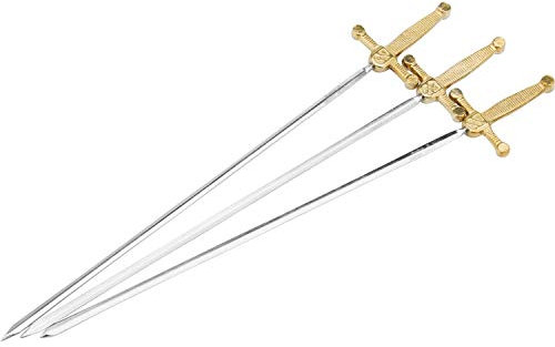 Westmark Juego de brochetas tipo espada, 3 piezas, Longitud: 32 cm, Acero inoxidable/latón, Schwert, Plata/oro, 12642270