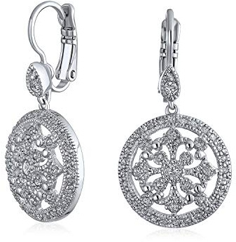 Brautohrringe Im Vintage Stil Mit Zaubererschild Kreisrundem Kompass Zirkonia CZ Hängend Versilbertes Messing