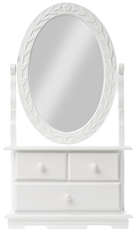 elbmöbel Frisierkommode Schminktisch weiß antik Holz Tischspiegel Frisierspiegel (B26 x H50 x T13cm)