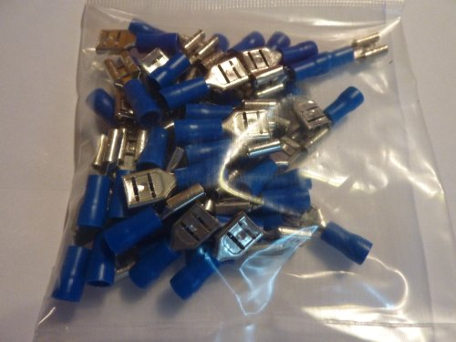 profitec 50 Stück Kabelschuh Flachsteckhülse 6,4 mm blau für Kabel 1,5 mm² - 2,5 mm²