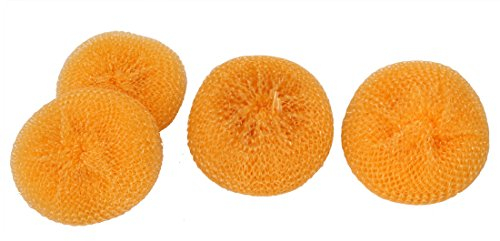 sourcing map 4 Stk Topfreiniger Topfschwamm Orange Kunststoffdraht runde Kugel Schüssel Teller Waschen Scheuer