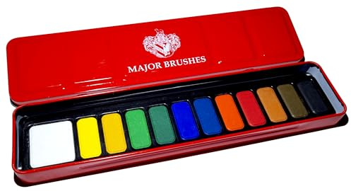 Major Brushes Artist Watercolour Red Paint Tin 12 Blocks