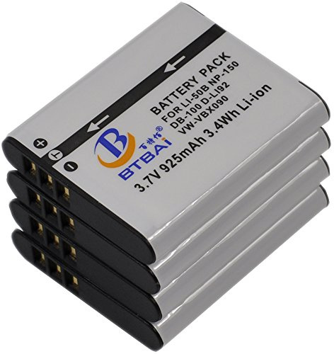 BTBAI 4x D-Li92 Camera Battery for DLi92 D-L192 DL192 D-BC92 Optio I10 I-10 RX18 RX-18 RZ10 RZ-10 RZ18 WG-1 WG1 WG-2 WG2 WG10 WG-10 WG20 WG-20 WG-3 WG30 WG-30 30W WG-4 WG5 WG-5 X70 X-70 GPS k1a