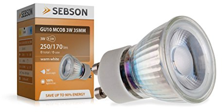 SEBSON LED Lampe GU10 warmweiß 3W, 35mm Durchmesser, ersetzt 25W Halogen, GU10 LED Strahler 230V, 250lm, Leuchtmittel Spot 46°, Deckenstrahler ø35 x 47mm