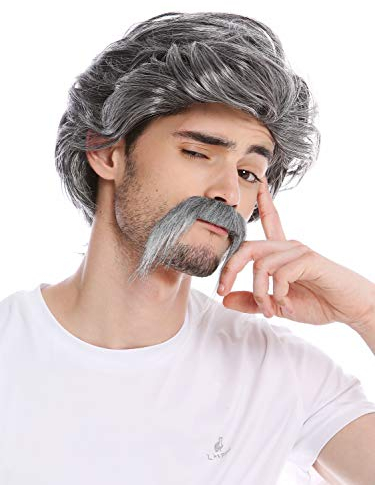 WIG ME UP - 0025-ZA103/ZA68A Perücke & Bart Herren Karneval Halloween Alter Bandit Mexico Südamerika Gangster Drogen Kartell Boss grau