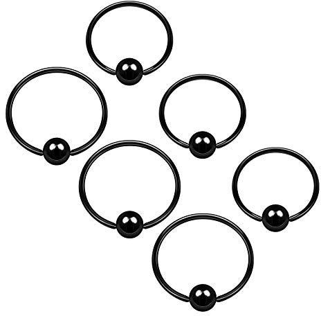KJM Fashion 6 STK Schwarz Eloxiert Ball Closure Ring 0,8 mm 20 g 8mm 5/16 10mm 3/8 3mm Eyebrow Daith Nose Cartilage Ohrringe Septum Piercing Schmuck 4710