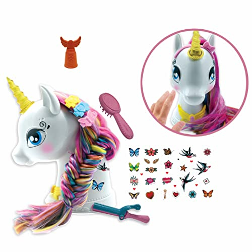Lexibook, Interaktiver Einhorn-Haarkopf, langes und seidiges Haar, interaktiv, magische Musik und Zubehör, für Kinder ab 3 Jahren, Weiß/Rosa, SHUNI