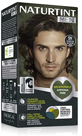 Naturtint Men | Coloración Permanente Sin Amoniaco | 100% Cobertura de Canas | Especial Hombres | Color natural y duradero | Biobased | Ingredientes Naturales | 5N Castaño Claro | 170 ml
