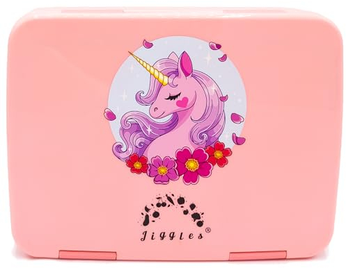 Jiggles Fiambrera Infantil Para Niñas en Colegio - 4 a 6 Compartimentos Ideal Para Merienda Almuerzo Desayuno - Bento Box Escolar Hermética para Niños sin BPA - Unicornio Rosa