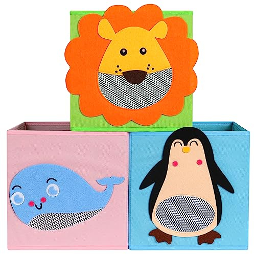 Vantimo Aufbewahrungsbox 3er-Set, faltbare Aufbewahrungsbox, Spielzeug-Organizer, Stoffboxen mit 2 Griffen, für Wohnzimmer, Kinderzimmer, Kinderspielzimmer, Kindergarten, 27x 27x 27 cm