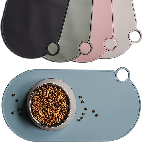 Ne&no Tapis de Gamelle en Silicone pour Chats et Petits Chiens | Imperméable et Antidérapant | avec Boucle de Suspension 49 x 25 cm