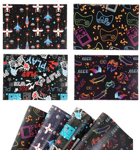 10 PCS Gaming Wrapping Paper, 70 X 50cm Wrapping Paper Level Up Your Gift Wrapping Game with Recyclable Gaming Wrapping Paper Birthday Roll, Perfect for Birthdays, DIY, Easter, Unique Gift Wrap