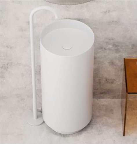 WYRMB Lavabo de Salle de Bain, lavabo Anti-Coup de Pied de Type Colonne en Acier Inoxydable, lavabo cylindrique, lavabo intégré sur Pied (Blanc B)